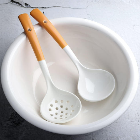 Ceramics Ladle Spoon Set of 2 Large Soup Ladle with Skimmer Slotted Spoons Kitchen Ladles Hot Pot Strainer Spoons for Cooking Serving Stirring (St...