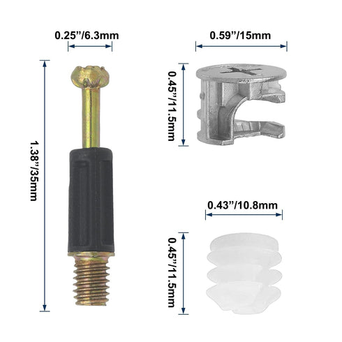 12 Set Cam Lock Screws, 35mm Cam Screws Cam Bolt Cam Lock Fasteners, 3 in 1 Cam Fitting Cam Connector Bolt Cam Dowel Cabinet Pre-Inserted Nut for ...