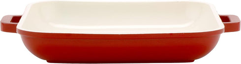 Heiss® Energy-Efficient Cast Aluminum Mini Square Grill Pan for Serving, 10 Ounce, 6" x 6", Red/White...