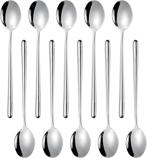 Miupoo Spoons,Stainless Steel Long handled soup spoons,Silver,10 Piece (8.7x1.6 Inches)...