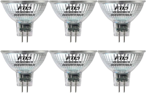 FTL MR16 LED Light Bulbs 3000K Warm White AC/DC 12V Non Dimmable Glass Cover 5W 500lm GU5.3 Spotlight 50W Halogen Replacement for Track Lighting a...