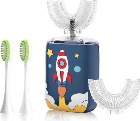 Kids U Shaped Electric Toothbrush with 4 Brush Heads, Cartoon Sonic Automatic Toothbrush with 6 Cleaning Modes, 360-Degree Cleaning, IPX7 Waterpro...