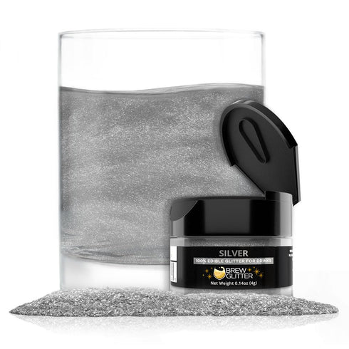 Brew Glitter Silver Edible Drink Glitter 1x 4g Jar for Cocktails, Beer, & Beverages...