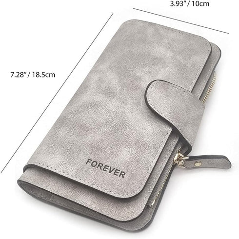 Soft PU Leather Trifold Women's Fashion Wallets Card, Coin Organizer Buckle Opening Lady Clutch (Gray)...