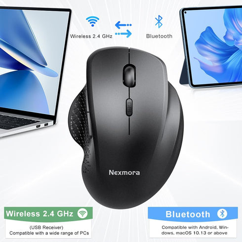 Bluetooth Mouse, Wireless Mouse, Ergonomic Mouse, 2.4GHz with USB Receiver, 1600 DPI Optical Tracking, Quiet Clicks, Computer Mouse for Laptop, PC...