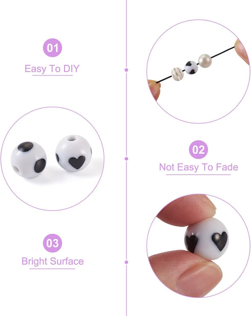 Cheriswelry 160Pcs 11-12mm ABS Imitation Pearl Beads White Round Heart Dot Pattern Transparent Acrylic Beads AB-Color Resin Rhinestone Beads Suppl...