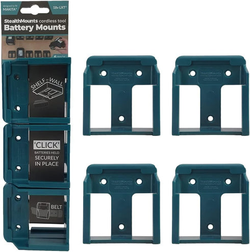 StealthMounts Makita Battery Holders 18v | Makita Battery Mounts for Makita 18v Power Tools | 4 Pack | Blue Makita Battery Organizer...