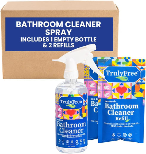 2-Pack TrulyFree Bathroom Cleaner - Cleaning Spray, for Toilet, Sink, Tub, Shower - Includes: 16-oz Spray Bottle, One refill pouch used for initia...