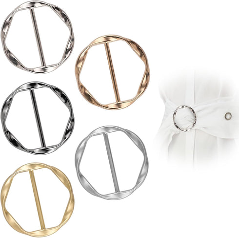 Scarf Ring Clips, 5 Pieces Hat Clips Metal Circle Buckle Belt Clip Tshirt Ties Rings Knotted Button Shawl Clips Sweater Clips Waist Cincher Clip D...