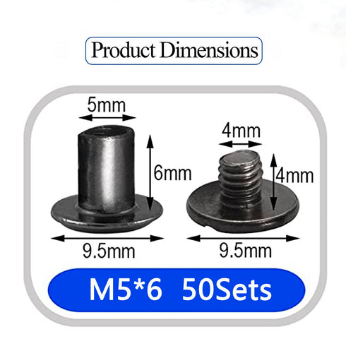 50 Sets M5*6 Gun Black Chicago Screw Kit Leather Rivets Screw Rivets Chicago Screw Buttons DIY Leather Trim...