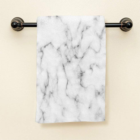 HGOD DESIGNS White Marble Hand Towels - Elegant White Marble Print with Black Textured Pattern, 100% Cotton Soft Bath Towels, 15"X30"...