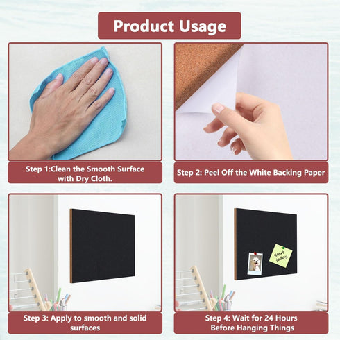 Cork Board 12"x 12" Self-Adhesive Black Cork Board, 1/4" Thick Cork Boards, 2 Pack Black Bulletin Board (3030BK-6mm-2p)...