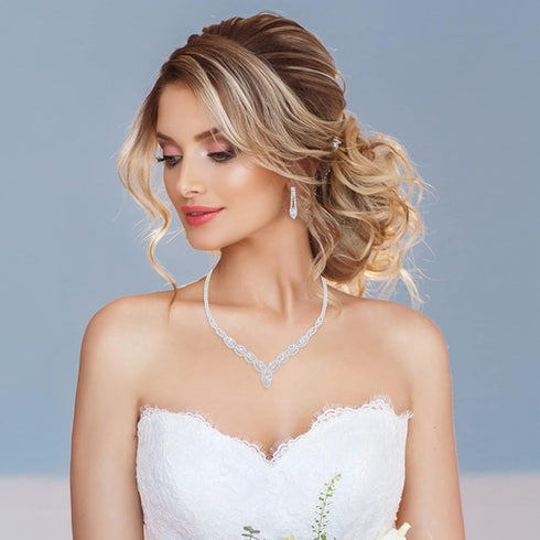Yolev Bridal Wedding Jewelry Sets Bride Rhinestone Necklace Earrings Set Prom Jewelry Set Party Jewelry Set for Women...