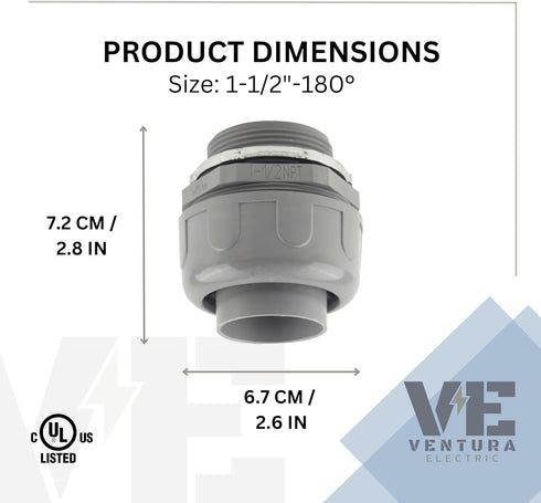 | 1-½ Inch Non-Metallic Liquid Tight Conduit Connectors, 180 Degrees (Straight), Flexible PVC Electrical Conduit Fittings, UL Certified (2)...