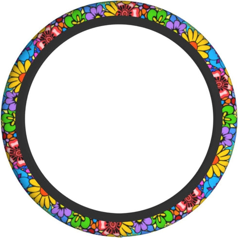 Hippie Flower Steering Wheel Cover Car Accessories Cute for Women Girls Girly Universal 15 Inch Neoprene Auto Interior Decor Anti Slip Car Truck P...