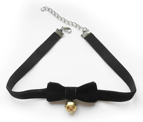 COS Gothic Lolita Bow bells velvet ribbon lace necklace Choker Necklace...
