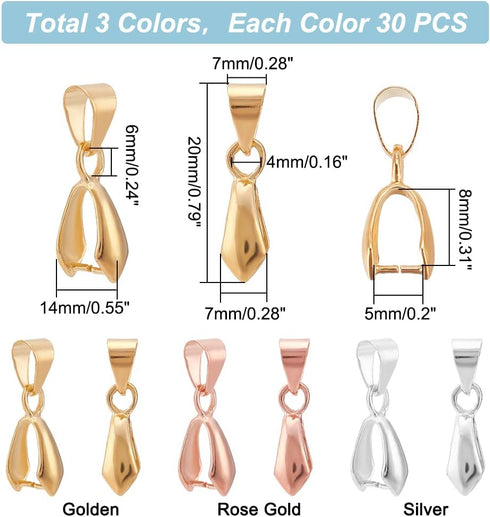 PH PandaHall 90 pcs 3 Colors Brass Pinch Bails Pinch Clip Bail Clasp Dangle Charm Bead Pendant Connector Findings for Pendants Necklace Jewelry DI...