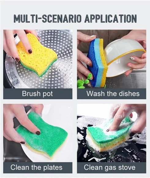 Graham & Ash Co 6 Pack Natural Sponges Plant Based Wood Pulp Non Scratch Sisal Scrubber for Kitchen Bathroom and All Surfaces (6, Blue & Yellow)...