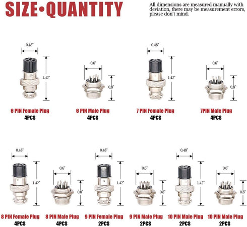 Hilitchi 32-Pieces 6 7 8 9 10 Pin 16mm Thread Male Female Panel Metal Aviation Wire Connector Plug Assortment Kit...