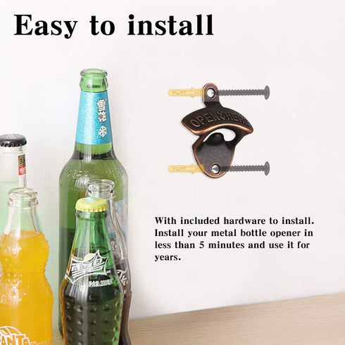 4 Pcs Bottle Opener Wall Mounted, Antique Metal Beer Bottle Top Openers Hardware With Mount Screws Set, Outdoor, Rustic, Cabinet, Bar (Vintage-Red...