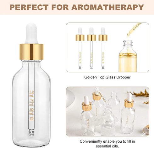 4 Pack 2 oz Glass Dropper Bottle with Top Cap Pink Tincture Bottles, 2 Plastic Eye Droppers Measured Pipettes, Essential Oil Bottles Perfume Cosme...