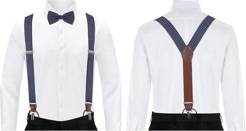 Jacob Alexander Men's Polka Dot Y-Back Suspenders Braces Convertible Leather Ends and Clips...