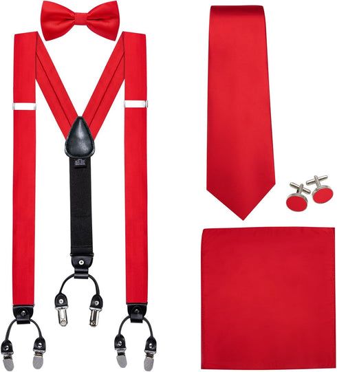YOHOWA Suspenders for Men Tie Bowtie Set Adjustable Brace Handkerchief Cufflinks Strong Clip Elastic Band Wedding Party...