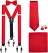 YOHOWA Suspenders for Men Tie Bowtie Set Adjustable Brace Handkerchief Cufflinks Strong Clip Elastic Band Wedding Party...