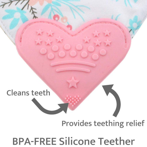 Reversible Baby Teething Bibs - Attached Pink Heart Teether - Boho Antler - Set of 2...