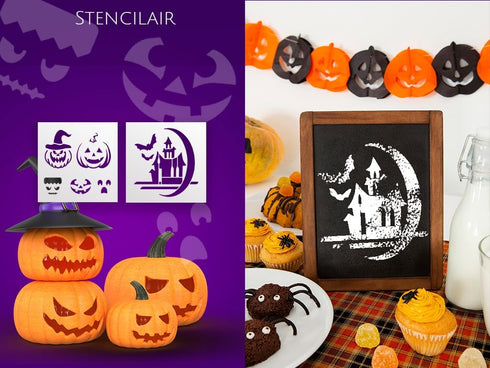 Stencils Happy Halloween 10?10” 8-Pack Set: DIY Halloween Crafts, Reusable Large Stencils for Pumpkins, Walls, and Wood Painting - Halloween Skele...