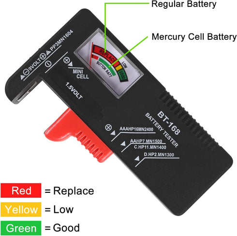 2Pack of BT-168 Battery Tester, Universal Battery Tester, Small Battery Tester for Household Battery, Suitable for AAA AA C D 9V 1.5V Button Batte...