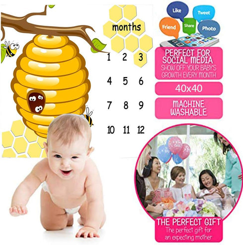 Honeycomb Bee Baby Monthly Milestone Blanket 48x40in Nursery Newmom Gifts Age Growth Tracker with Bonus Marker LHFS835...