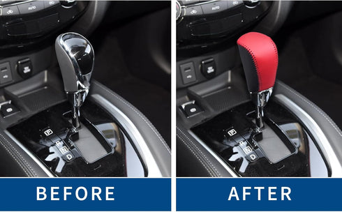 Compatible with DIY Genuine Leather Gear Shift Knob Cover Interior Accessories Protective Cover for Nissan Rogue 2014 2015 2016 2017 2018 2019 202...