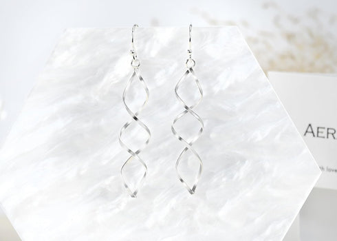 AeraVida Classy Twisting Infinity Marquise Loops .925 Sterling Silver Linear Drop Dangle Earrings | Elegant Silver Earrings for Women | Sterling S...