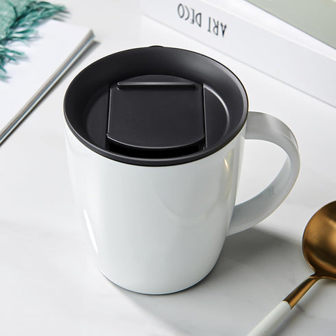 PARACITY Insulated Coffee Mug Stainless Steel Coffee Mug with Lid Handle Double Wall Vacuum Travel Mug Camping Tumbler Cup Men Women 12 oz (White)...