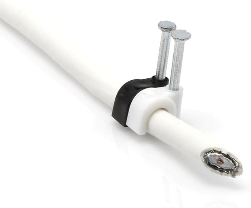 THE CIMPLE CO - Single Coaxial Cable Clips, Cat6, Electrical Wire Cable Clip, 1/4 in (6 mm) Nail Clip and Fastener, White (50 Pieces per Bag)...