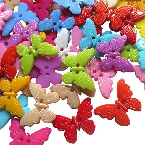 New 100pcs Mix Butterfly Plastic Buttons 22mm Sewing Craft 2 Holes (7/8"(22mm), Butterfly)...