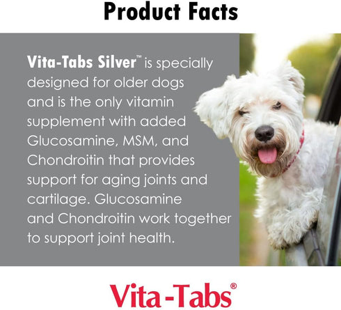 Vita-Tabs Silver - Vitamins, Minerals, Nutrients - Support for Senior Dog - Supplement for Healthy Bone, Joint, Energy, Immune System - 100 Chewab...