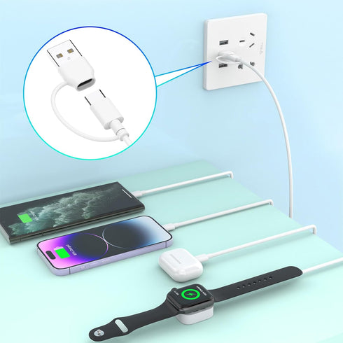 6 in 1 USB A/C Cable for Apple Watch iPhone Charging Cable, 10FT Multi Charging Cable Compatible with iWatch Ultra/SE/9/8/7/6/5/4/3/2/1&iPhone 15/...