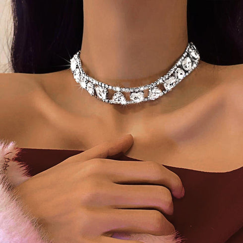 Zoestar Rhinestone Choker Necklace Jewelry Silver Sparkly Crystal Heart Neck Chain for Women...