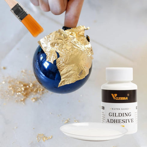 Gold Leaf Adhesive, 6.8oz Gilding Adhesive Set, Metal Leaf Glue and Varnish for Foil Transfer Sheets, Decor Foil, Arts Use (200ml + 2 Brushes + 2 ...