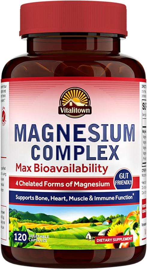 Vitalitown Magnesium Complex Supplement 500mg - Maximized Absorption Chelated Magnesium Glycinate, Malate, Taurate & Citrate - Vegan Non-GMO Magne...