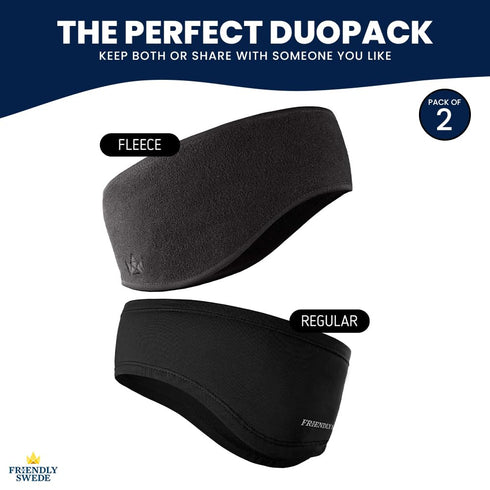The Friendly Swede Ear Warmer Headband, 2-Pack - Unisex, Polyester, Stretchable, for Women and Men, Ear Covers, Liner Under Helmets, Outdoors/Cycl...