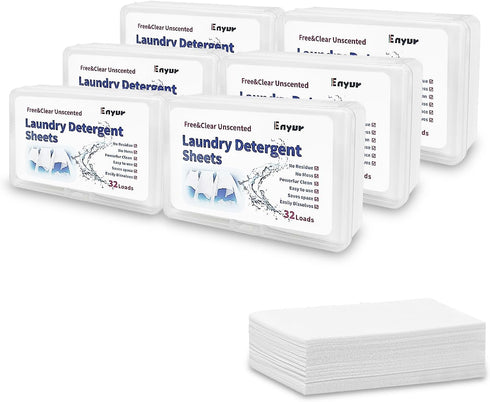 Laundry Detergent Sheets by Enyur, Laundry Sheets for Traveling, No Scent, Free and Clean For Borh Travel and Home Use - 6 Pack / 192 Loads...