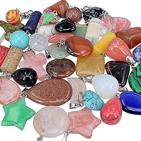Chenkou Craft Wholesale Lots Mix Random 40pcs Artificial Glass Stone Like Pendants Charms Crystal Stone Beads Bracelet Necklace Charm...