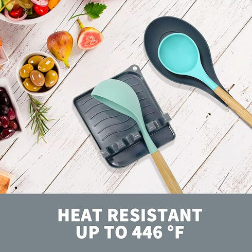 2 Pack Multiple Utensil Spoon Rest with Drip Pad Non-Slip Heat Resistant Kitchen and Grill Spoon Holder for Spatula, Ladle, Tongs, Kitchen Gadgets...