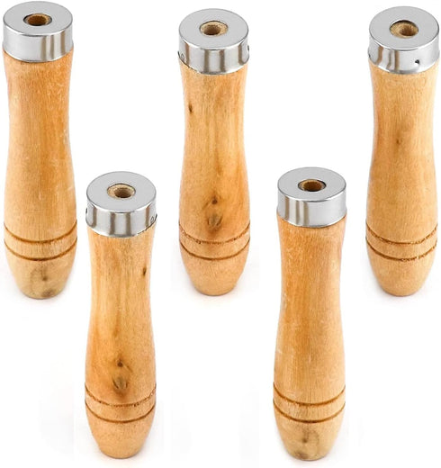 5pcs Wooden File Handle with Strong Metal Collars, Large Wood Handle for 10"-12" File, Screwdriver Hand Drill File Handle Cutting Tool Craft - Ape...