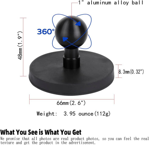66mm(2.6") Diameter Round Magnetic Mount Base with 1" Ball,Compatible with RAM Mounts B Size Double Socket Arm and Other 1inch Ball Bike Motorcycl...