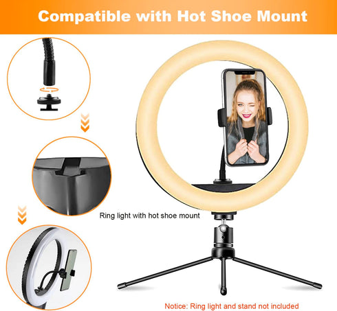 Ring Light Phone Holder Universal Phone Holder for Ring Light with 1/4 and Hot Shoe Adapter, Flexible Phone Mount for RingLight and Tripod Stand...