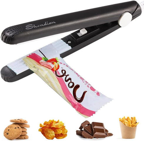 Mini Chip Bag Sealer, Portable Bag Sealer Heat Seal, Reusable Handheld Kitchen Bag Resealer for Chip Bags, Foil Bags, Mylar Bags (Black)...